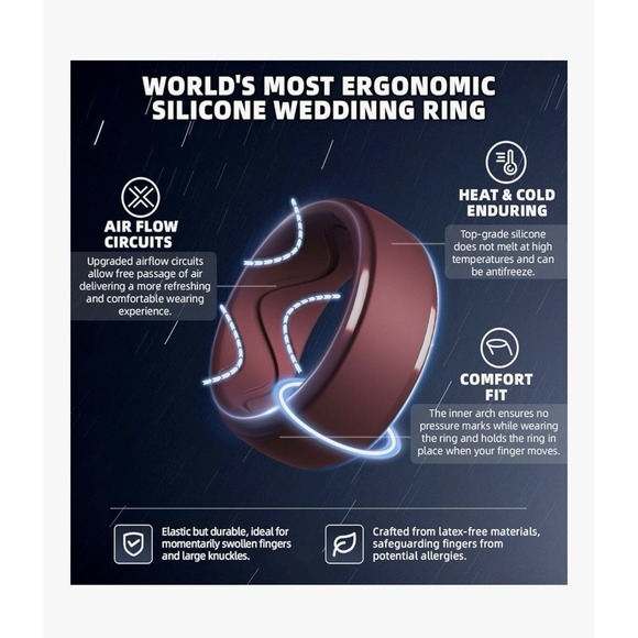 Egnaro Men'S Silicone Rings 10Mm Wide Rubber Wedding Bands with Inn - 7pk - Picture 2 of 4